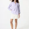 Premium Linen-skjorta med skipperkrage och 3/4-ärmar för dam | Randig Premium Linen-skjorta med skipperkrage och 3/4-ärmar för dam | Randig