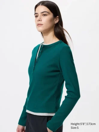 Ribbad Henley-T-shirt för dam Ribbad Henley-T-shirt för dam