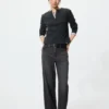 Ribbad Henley-T-shirt för dam