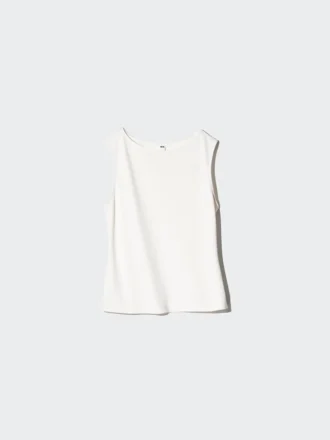 Ärmlös T-shirt i crepejersey med båthalsringning för dam