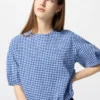 Seersucker-blusar med volym för damer | Gingham Seersucker-blusar med volym för damer | Gingham