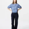 Seersucker-blusar med volym för damer | Gingham Seersucker-blusar med volym för damer | Gingham
