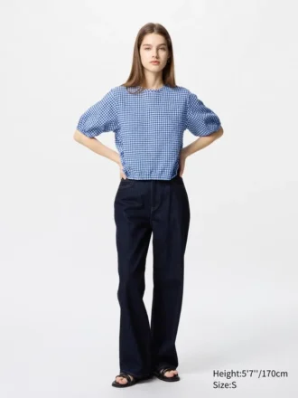 Seersucker-blusar med volym för damer | Gingham