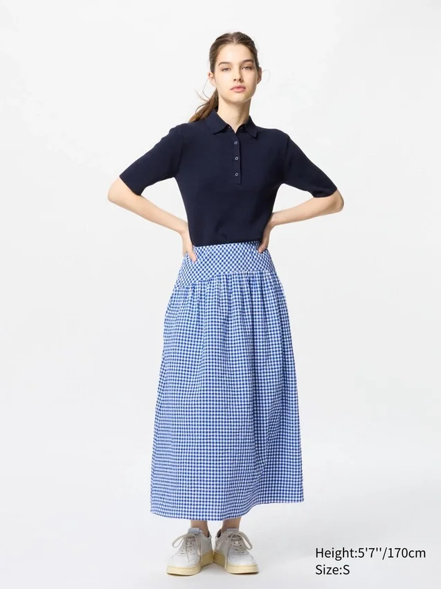 Seersucker-kjol med volym för dam | Gingham Seersucker-kjol med volym för dam | Gingham