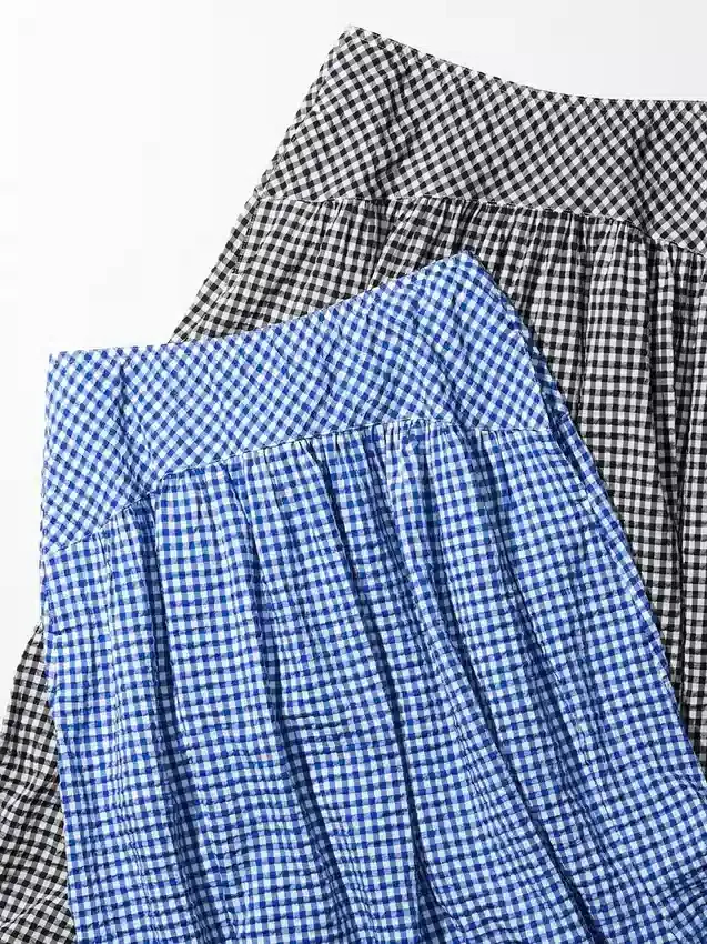 Seersucker-kjol med volym för dam | Gingham Seersucker-kjol med volym för dam | Gingham
