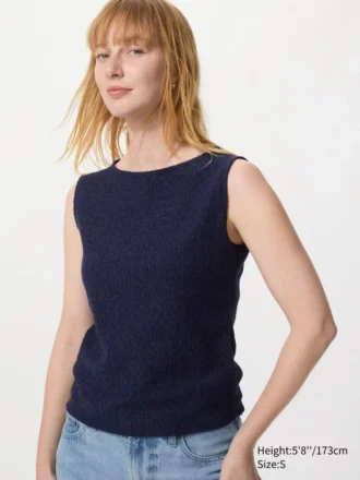 Shirring-T-shirt utan ärmar med båthalsringning för dam