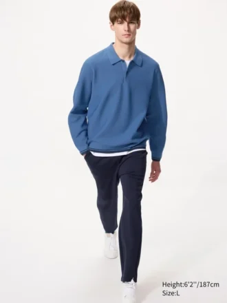 Tvättbar 3D Knit-stickad polotröja för herr | Långärmat Tvättbar 3D Knit-stickad polotröja för herr | Långärmat