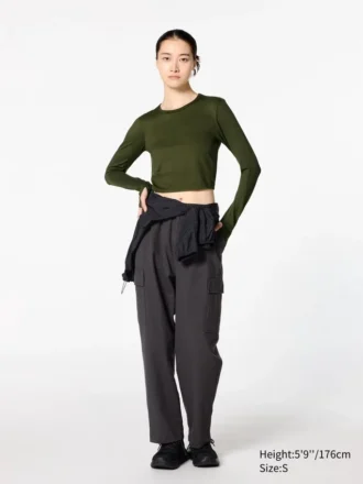 Ultra Stretch AIRism Cropped T-shirt för dam | Långärmat