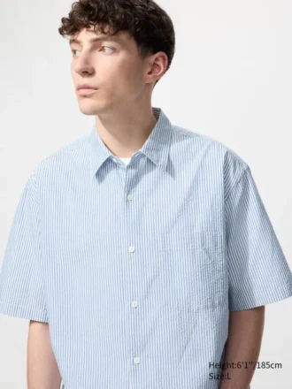 Unisex-skjorta i seersucker | Kortärmad | Randig