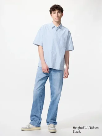 Unisex-skjorta i seersucker | Kortärmad | Randig
