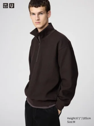 Unisex-sweatshirt med borstad insida och halv dragkedja
