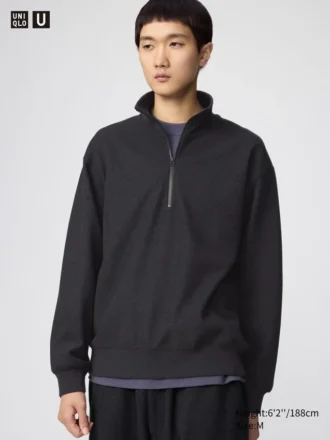 Unisex-sweatshirt med borstad insida och halv dragkedja