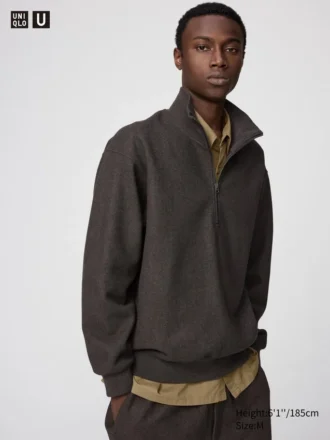 Unisex-sweatshirt med borstad insida och halv dragkedja