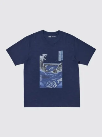 Unisex Ukiyo-E Blue UT grafisk T-shirt