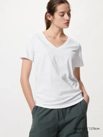 V-ringade T-shirtar i slubbomull för dam